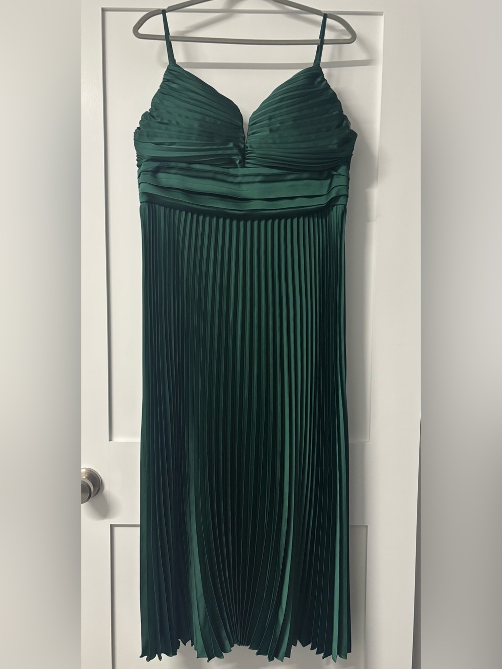 Lulus Satin Pleated Midi Emerald Green Dress - Women